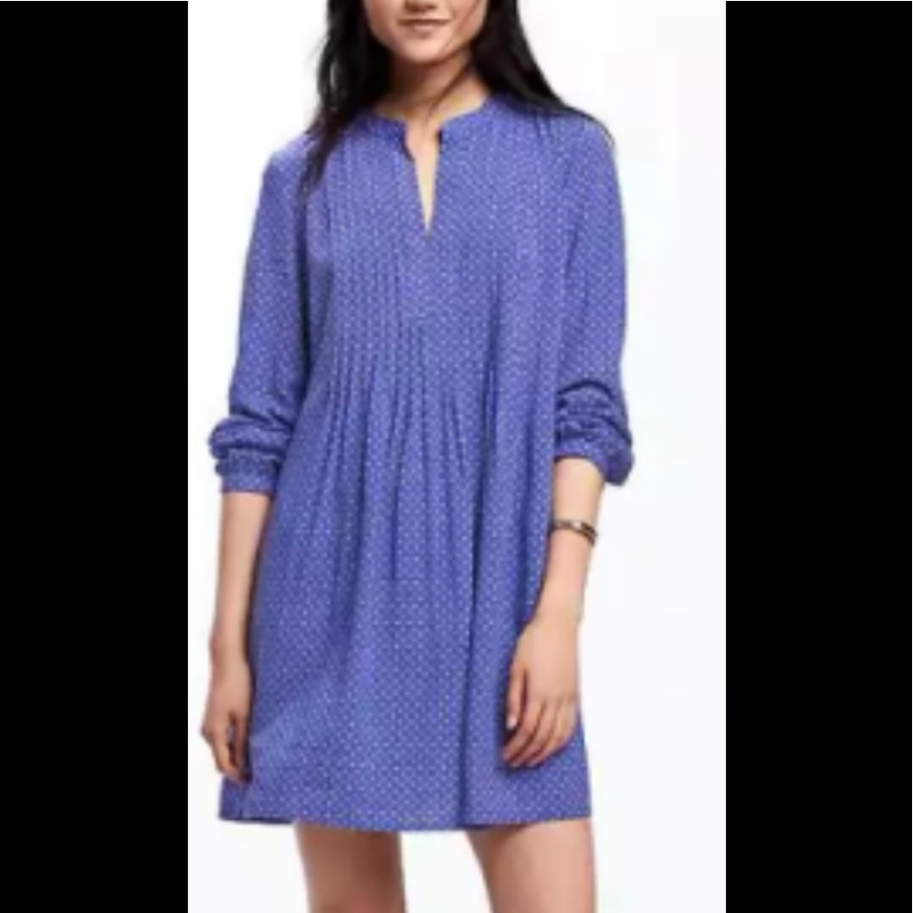 Old Navy Pintuck Swing Boho Babydoll Blue Long Sleeve dress